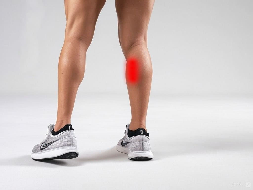 Calf Tear: Treat and Protect Your Muscles 1 Back of lower leg with red highlight indicating the typical site of pain in a calf tear in an athletic person.